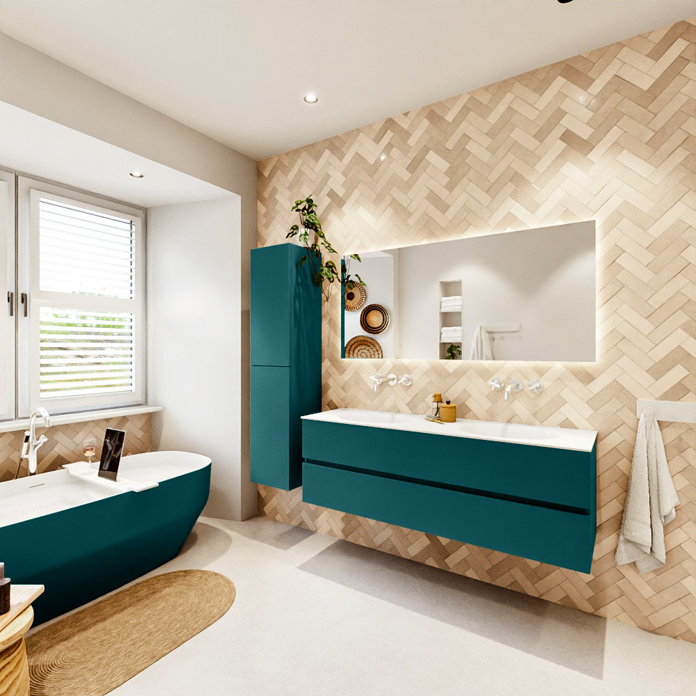 MONDIAZ VICA 150cm mueble de baño Smag 2 cajones. Lavabo MOON Doble sin orificio color Talc con espejo LED. 4 MONDIAZ VICA 150cm mueble de baño Smag 2 cajones. Lavabo MOON Doble sin orificio color Talc con espejo LED. - Imagen 4