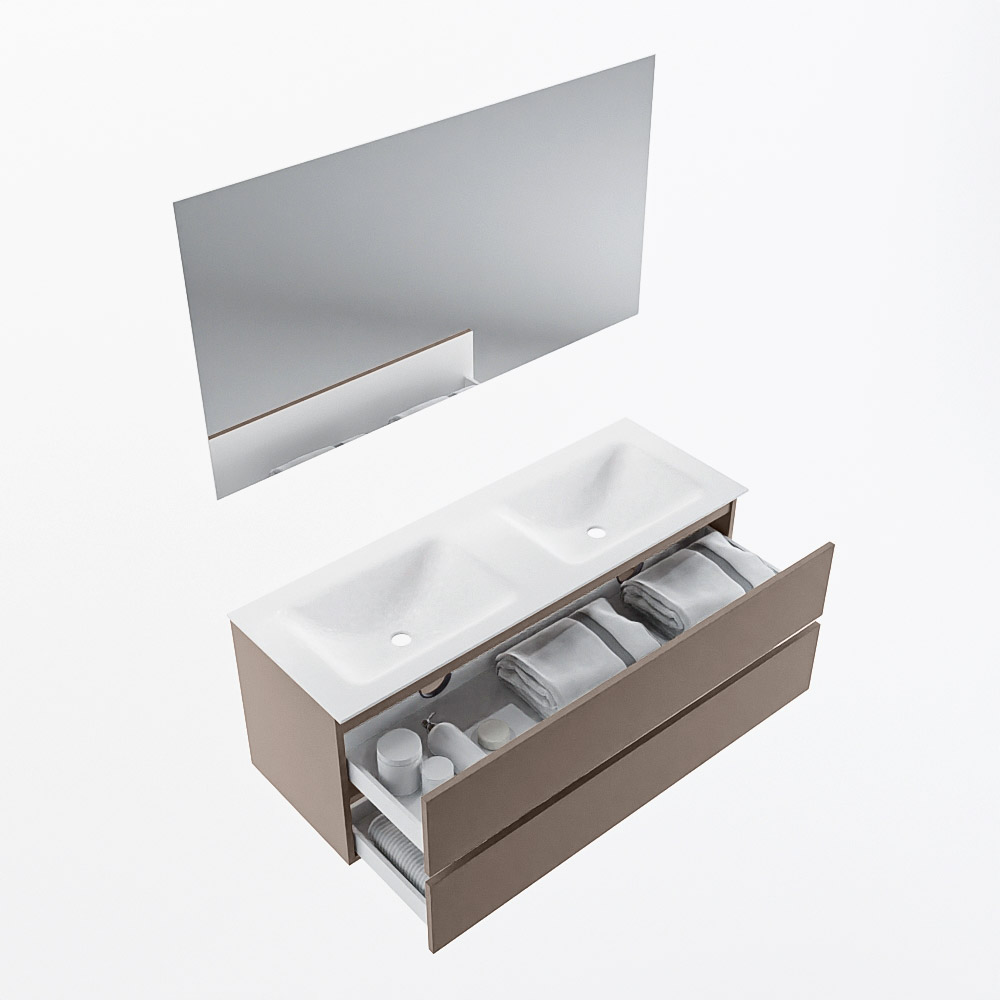 MONDIAZ VICA 130cm mueble de baño Smoke 2 cajones. Lavabo CLOUD Doble 2 orificios color Talc con espejo LED. 6 MONDIAZ VICA 130cm mueble de baño Smoke 2 cajones. Lavabo CLOUD Doble 2 orificios color Talc con espejo LED. - Imagen 7