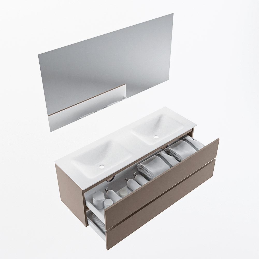 MONDIAZ VICA 140cm mueble de baño Smoke 2 cajones. Lavabo CLOUD Doble 2 orificios color Talc con espejo LED. 6 MONDIAZ VICA 140cm mueble de baño Smoke 2 cajones. Lavabo CLOUD Doble 2 orificios color Talc con espejo LED. - Imagen 7