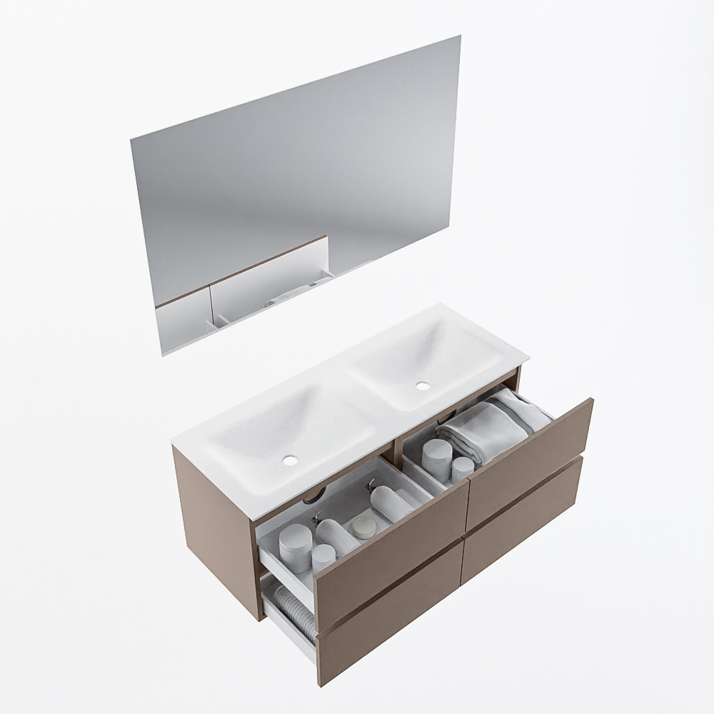 MONDIAZ VICA 120cm mueble de baño Smoke 4 cajones. Lavabo CLOUD Doble 2 orificios color Talc con espejo LED. 7 MONDIAZ VICA 120cm mueble de baño Smoke 4 cajones. Lavabo CLOUD Doble 2 orificios color Talc con espejo LED. - Imagen 7
