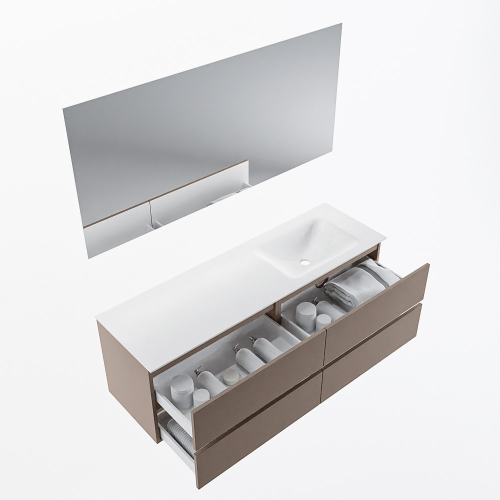 MONDIAZ VICA 150cm mueble de baño Smoke 4 cajones. Lavabo CLOUD Derecho sin orificio color Talc con espejo LED. 7 MONDIAZ VICA 150cm mueble de baño Smoke 4 cajones. Lavabo CLOUD Derecho sin orificio color Talc con espejo LED. - Imagen 7