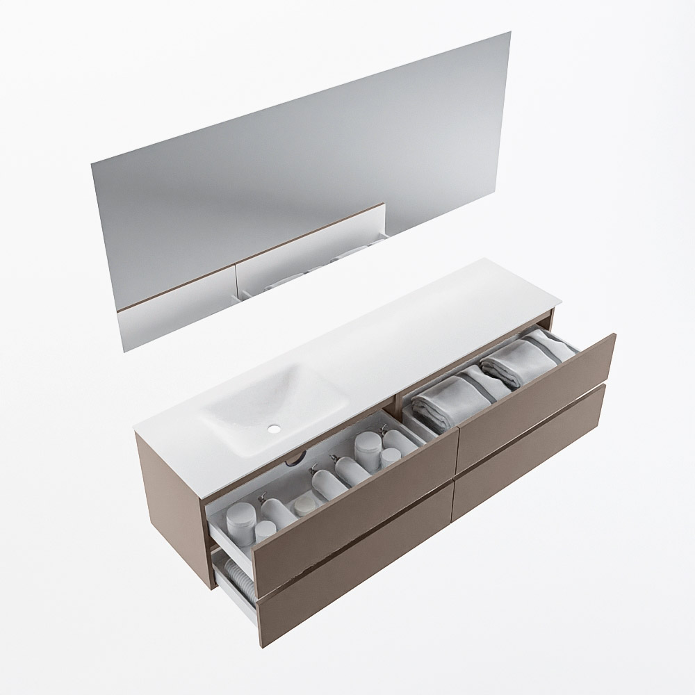 MONDIAZ VICA 180cm mueble de baño Smoke 4 cajones. Lavabo CLOUD Izquierda sin orificio color Talc con espejo LED. 7 MONDIAZ VICA 180cm mueble de baño Smoke 4 cajones. Lavabo CLOUD Izquierda sin orificio color Talc con espejo LED. - Imagen 7