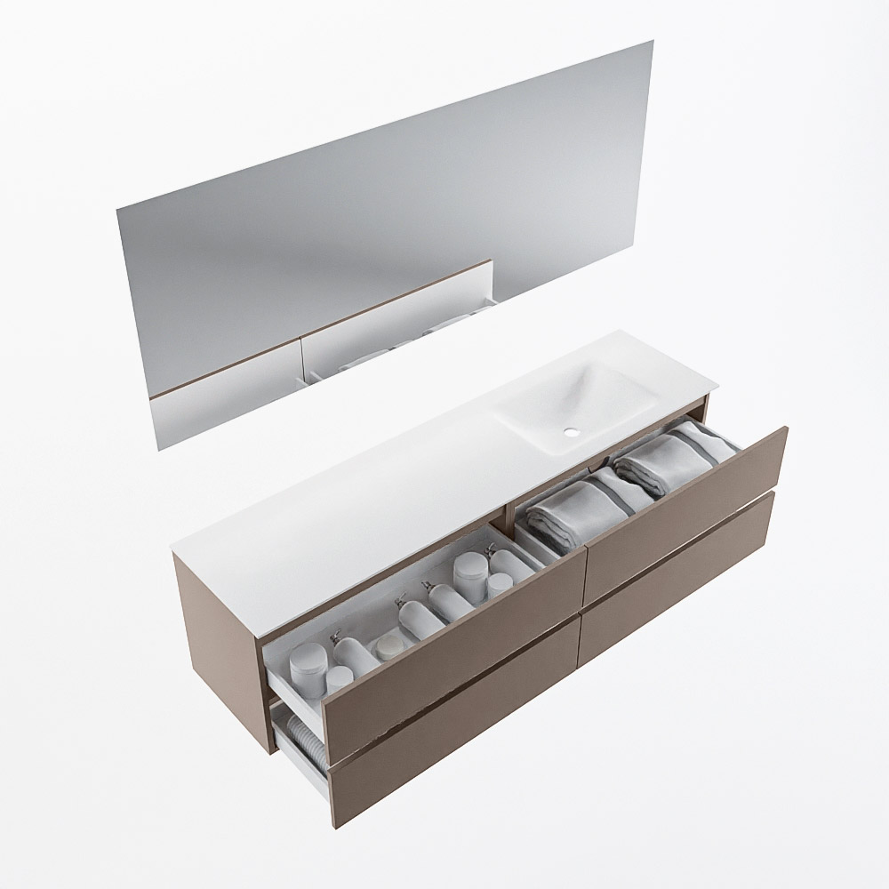 MONDIAZ VICA 180cm mueble de baño Smoke 4 cajones. Lavabo CLOUD Derecho sin orificio color Talc con espejo LED. 7 MONDIAZ VICA 180cm mueble de baño Smoke 4 cajones. Lavabo CLOUD Derecho sin orificio color Talc con espejo LED. - Imagen 7