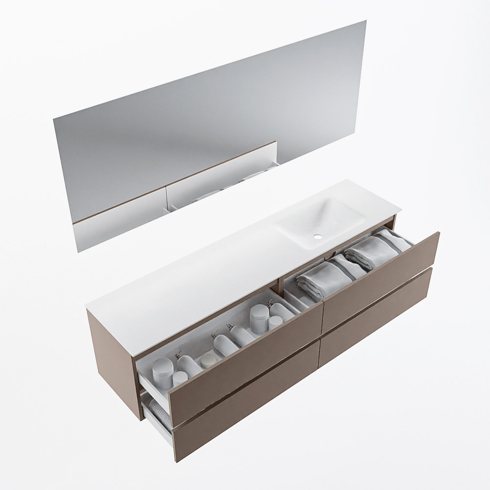 MONDIAZ VICA 190cm mueble de baño Smoke 4 cajones. Lavabo CLOUD Derecho sin orificio color Talc con espejo LED. 7 MONDIAZ VICA 190cm mueble de baño Smoke 4 cajones. Lavabo CLOUD Derecho sin orificio color Talc con espejo LED. - Imagen 7