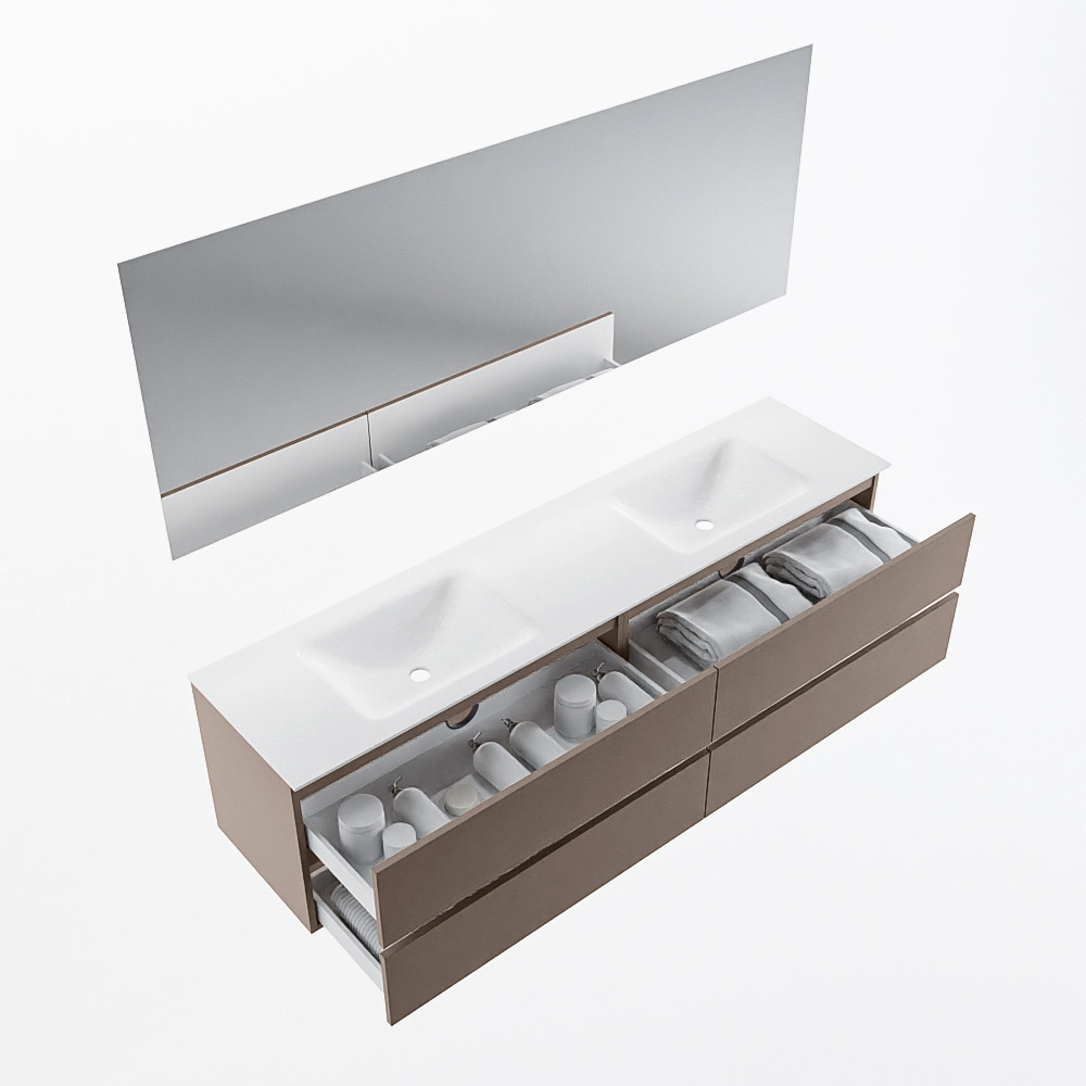 MONDIAZ VICA 190cm mueble de baño Smoke 4 cajones. Lavabo CLOUD Doble sin orificio color Talc con espejo LED. 7 MONDIAZ VICA 190cm mueble de baño Smoke 4 cajones. Lavabo CLOUD Doble sin orificio color Talc con espejo LED. - Imagen 7