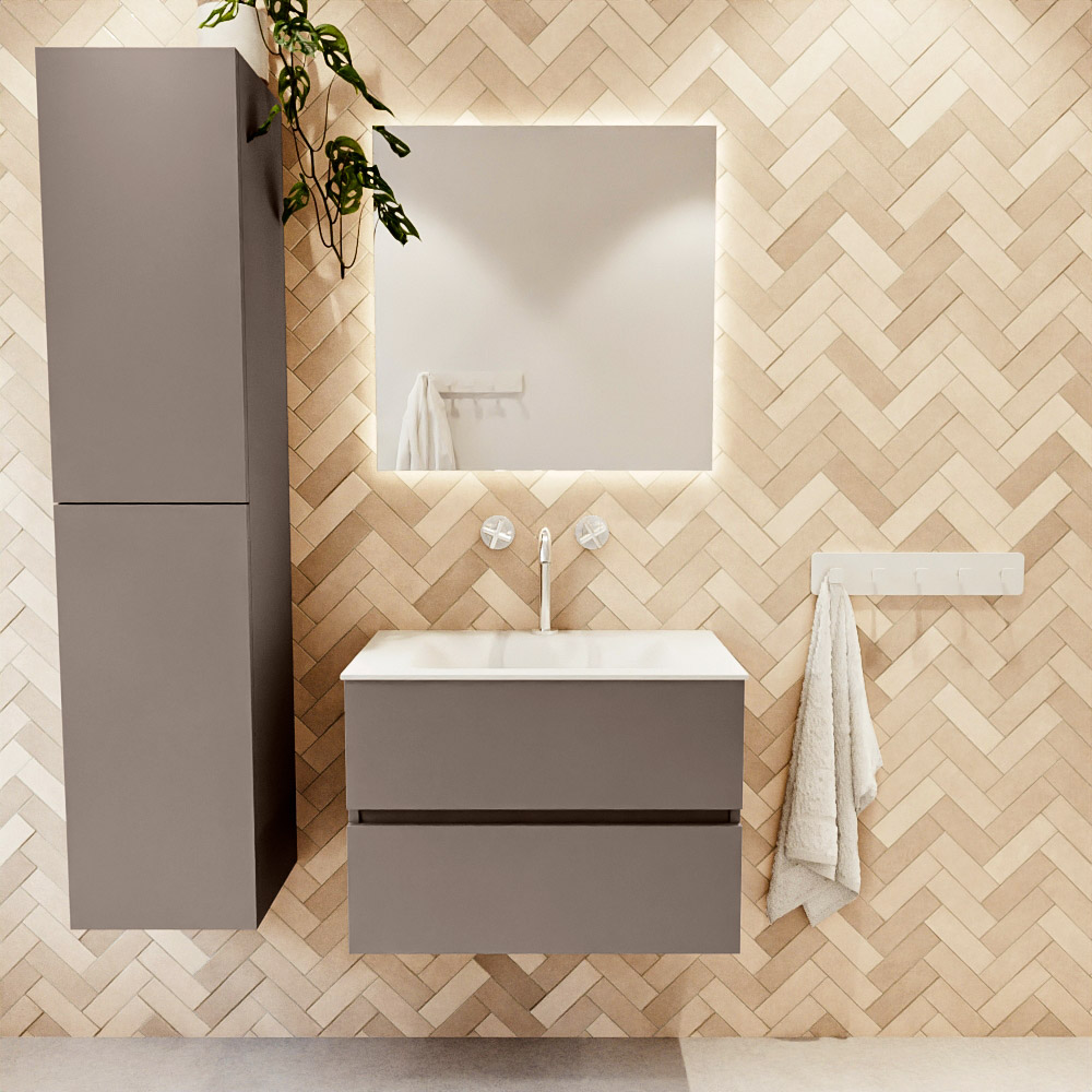 MONDIAZ VICA 70cm mueble de baño Smoke 2 cajones. Lavabo CLOUD Centro 1 orificio color Talc con espejo LED. 2 MONDIAZ VICA 70cm mueble de baño Smoke 2 cajones. Lavabo CLOUD Centro 1 orificio color Talc con espejo LED. - Imagen 2