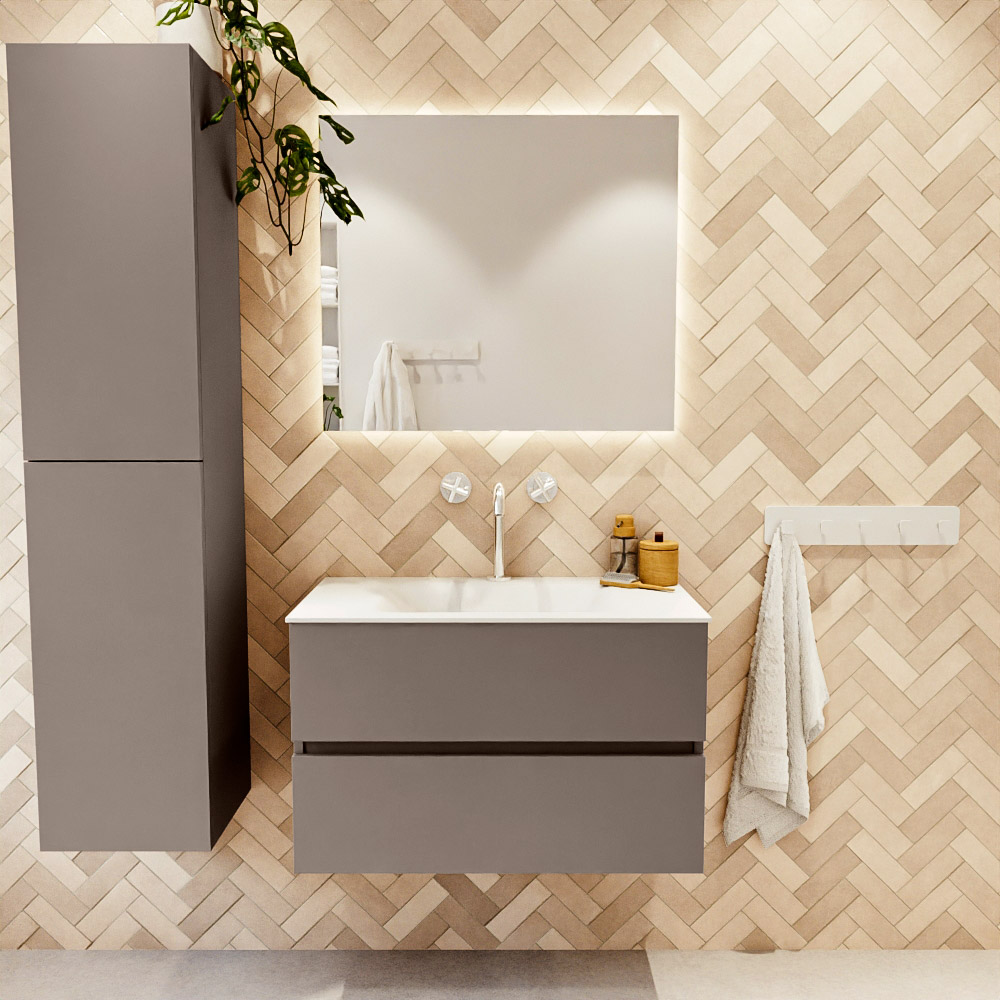 MONDIAZ VICA 80cm mueble de baño Smoke 2 cajones. Lavabo CLOUD Centro 1 orificio color Talc con espejo LED. 2 MONDIAZ VICA 80cm mueble de baño Smoke 2 cajones. Lavabo CLOUD Centro 1 orificio color Talc con espejo LED. - Imagen 2