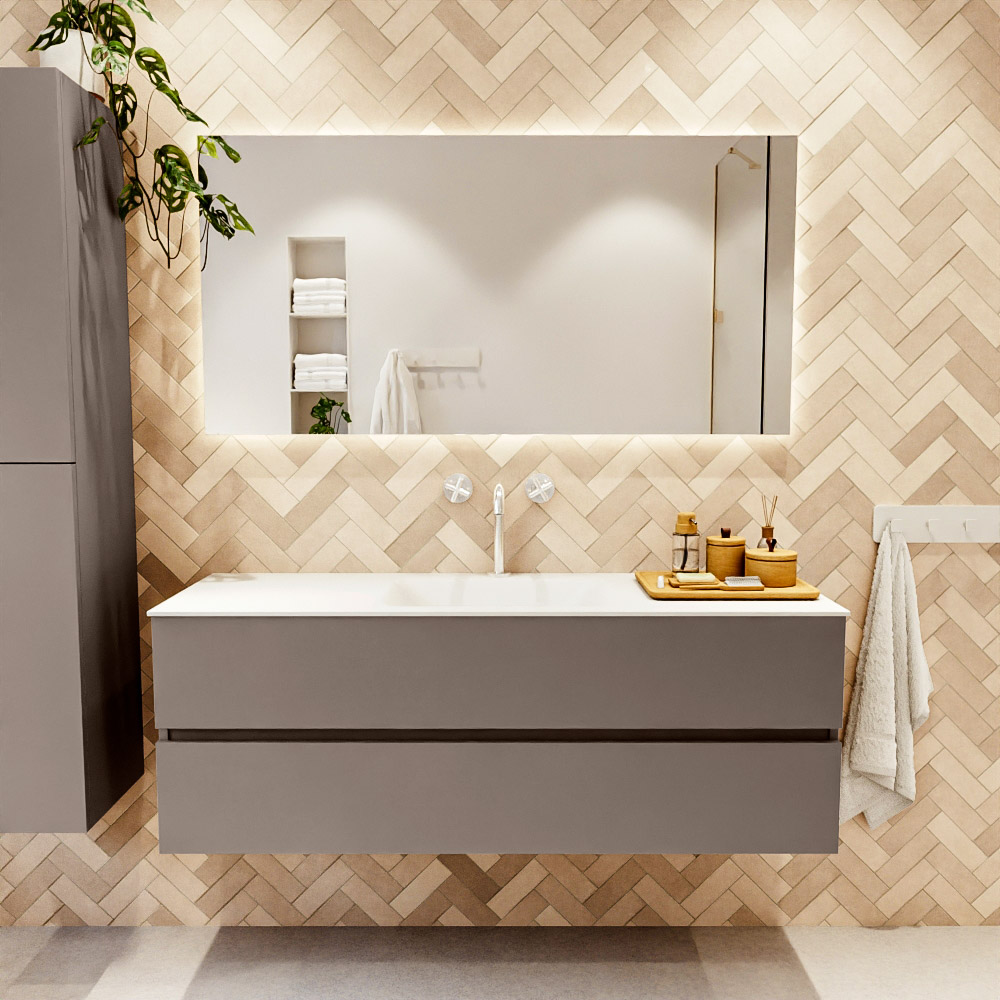 MONDIAZ VICA 140cm mueble de baño Smoke 2 cajones. Lavabo CLOUD Centro 1 orificio color Talc con espejo LED. 2 MONDIAZ VICA 140cm mueble de baño Smoke 2 cajones. Lavabo CLOUD Centro 1 orificio color Talc con espejo LED. - Imagen 2