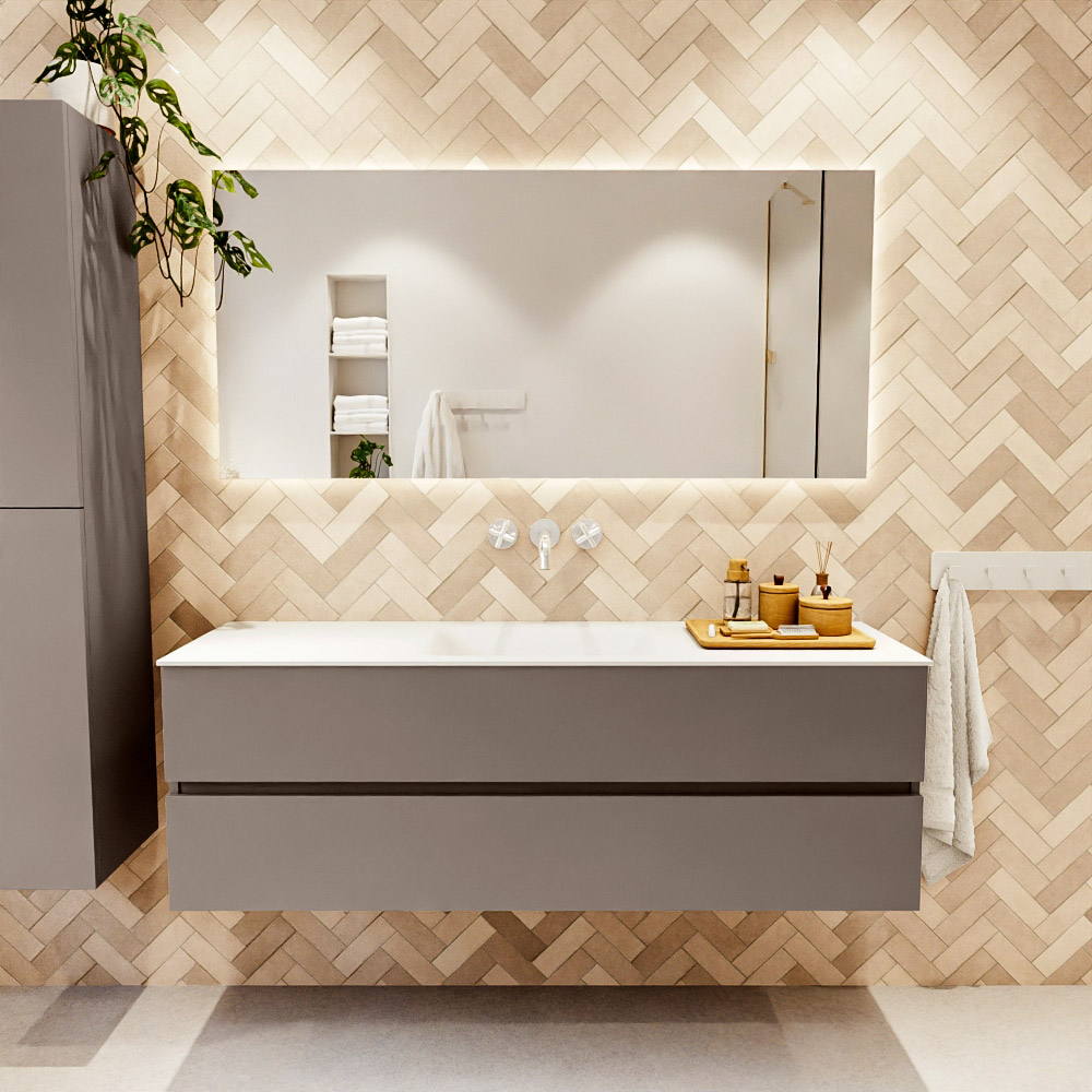 MONDIAZ VICA 150cm mueble de baño Smoke 2 cajones. Lavabo CLOUD Centro sin orificio color Talc con espejo LED. 2 MONDIAZ VICA 150cm mueble de baño Smoke 2 cajones. Lavabo CLOUD Centro sin orificio color Talc con espejo LED. - Imagen 2