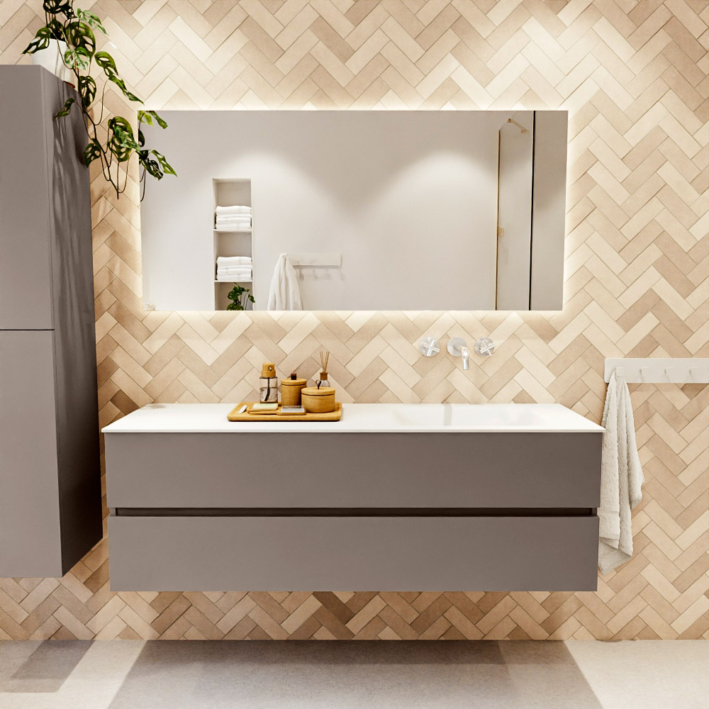 MONDIAZ VICA 150cm mueble de baño Smoke 2 cajones. Lavabo CLOUD Derecho sin orificio color Talc con espejo LED. 2 MONDIAZ VICA 150cm mueble de baño Smoke 2 cajones. Lavabo CLOUD Derecho sin orificio color Talc con espejo LED. - Imagen 2