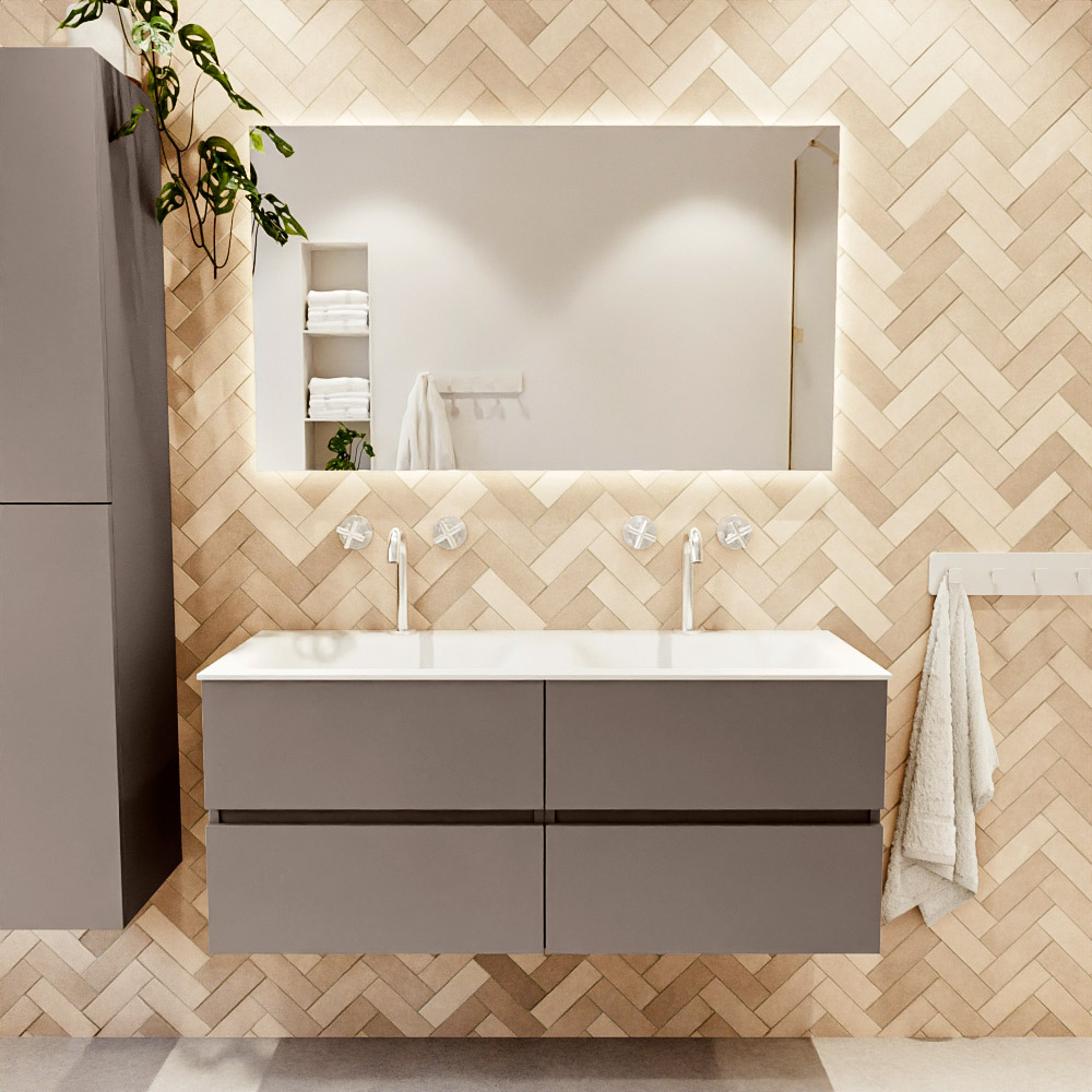 MONDIAZ VICA 120cm mueble de baño Smoke 4 cajones. Lavabo CLOUD Doble 2 orificios color Talc con espejo LED. 2 MONDIAZ VICA 120cm mueble de baño Smoke 4 cajones. Lavabo CLOUD Doble 2 orificios color Talc con espejo LED. - Imagen 2