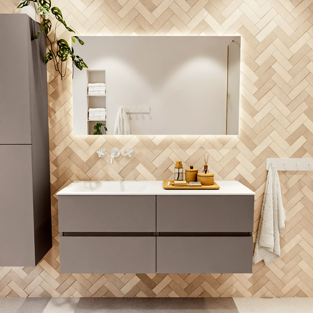 MONDIAZ VICA 120cm mueble de baño Smoke 4 cajones. Lavabo CLOUD Izquierda sin orificio color Talc con espejo LED. 2 MONDIAZ VICA 120cm mueble de baño Smoke 4 cajones. Lavabo CLOUD Izquierda sin orificio color Talc con espejo LED. - Imagen 2