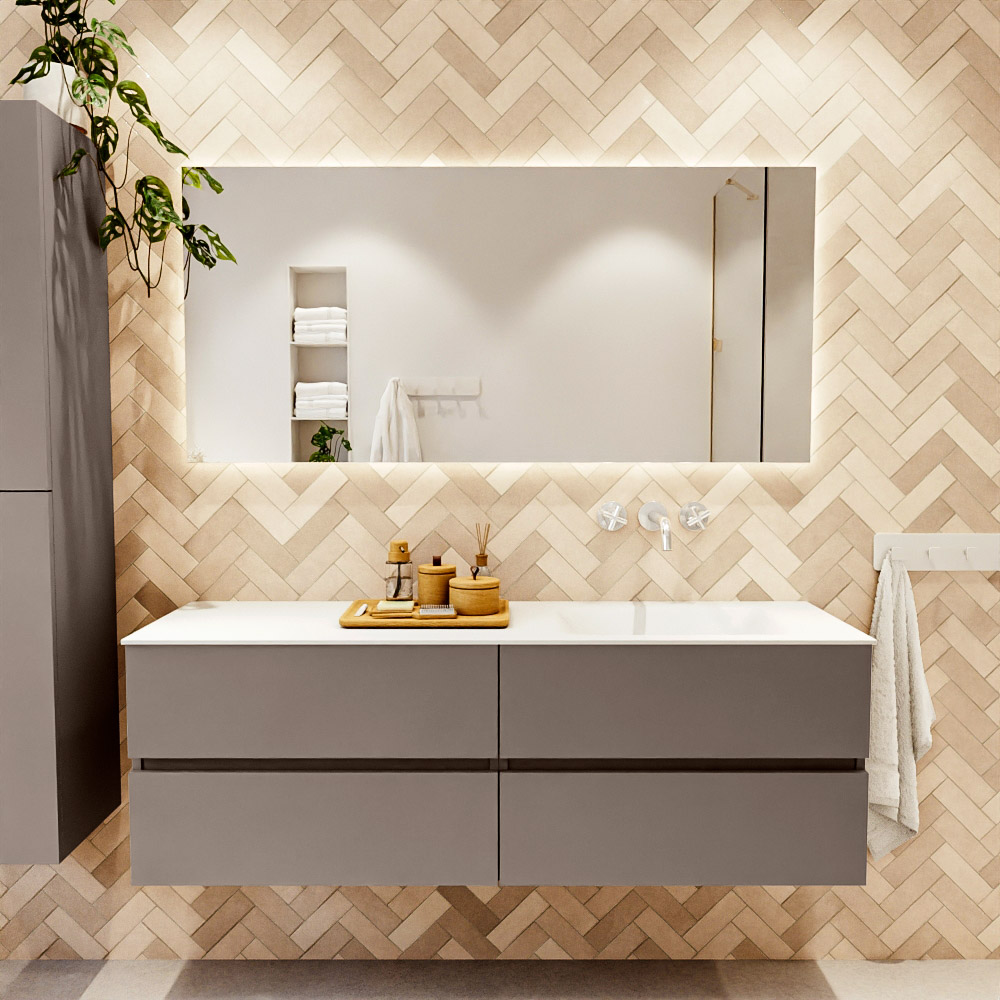 MONDIAZ VICA 150cm mueble de baño Smoke 4 cajones. Lavabo CLOUD Derecho sin orificio color Talc con espejo LED. 2 MONDIAZ VICA 150cm mueble de baño Smoke 4 cajones. Lavabo CLOUD Derecho sin orificio color Talc con espejo LED. - Imagen 2
