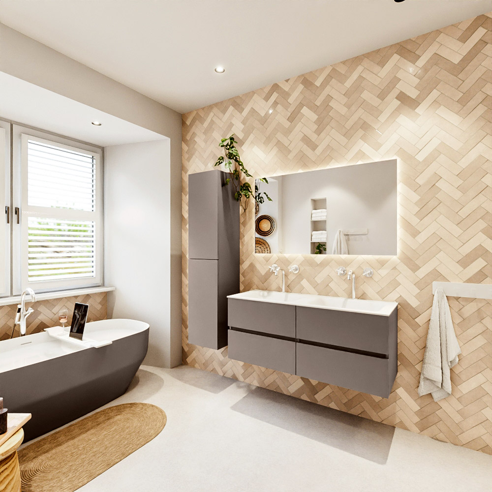 MONDIAZ VICA 120cm mueble de baño Smoke 4 cajones. Lavabo CLOUD Doble 2 orificios color Talc con espejo LED. 4 MONDIAZ VICA 120cm mueble de baño Smoke 4 cajones. Lavabo CLOUD Doble 2 orificios color Talc con espejo LED. - Imagen 4