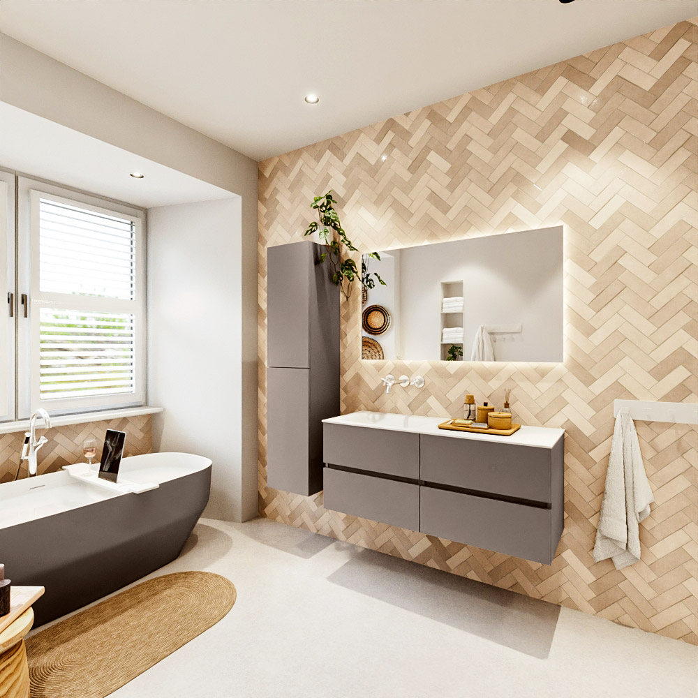 MONDIAZ VICA 120cm mueble de baño Smoke 4 cajones. Lavabo CLOUD Izquierda sin orificio color Talc con espejo LED. 4 MONDIAZ VICA 120cm mueble de baño Smoke 4 cajones. Lavabo CLOUD Izquierda sin orificio color Talc con espejo LED. - Imagen 4