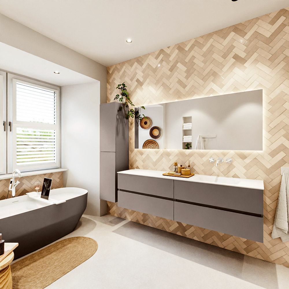 MONDIAZ VICA 180cm mueble de baño Smoke 4 cajones. Lavabo CLOUD Derecho sin orificio color Talc con espejo LED. 4 MONDIAZ VICA 180cm mueble de baño Smoke 4 cajones. Lavabo CLOUD Derecho sin orificio color Talc con espejo LED. - Imagen 4