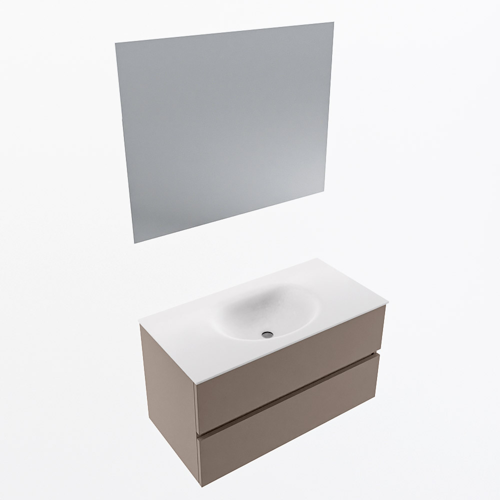 MONDIAZ VICA 90cm mueble de baño Smoke 2 cajones. Lavabo MOON Centro sin orificio color Talc con espejo LED. 6 MONDIAZ VICA 90cm mueble de baño Smoke 2 cajones. Lavabo MOON Centro sin orificio color Talc con espejo LED. - Imagen 6