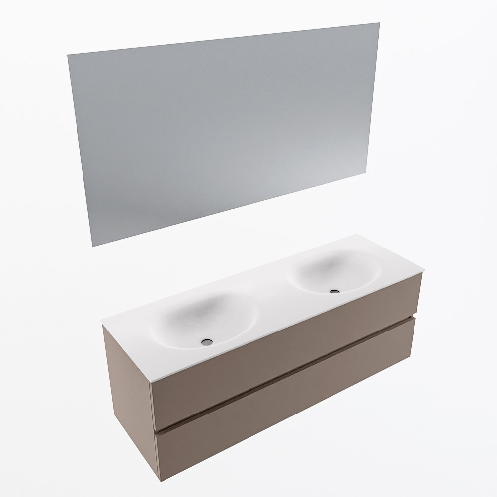 MONDIAZ VICA 140cm mueble de baño Smoke 2 cajones. Lavabo MOON Doble sin orificio color Talc con espejo LED. 6 MONDIAZ VICA 140cm mueble de baño Smoke 2 cajones. Lavabo MOON Doble sin orificio color Talc con espejo LED. - Imagen 6