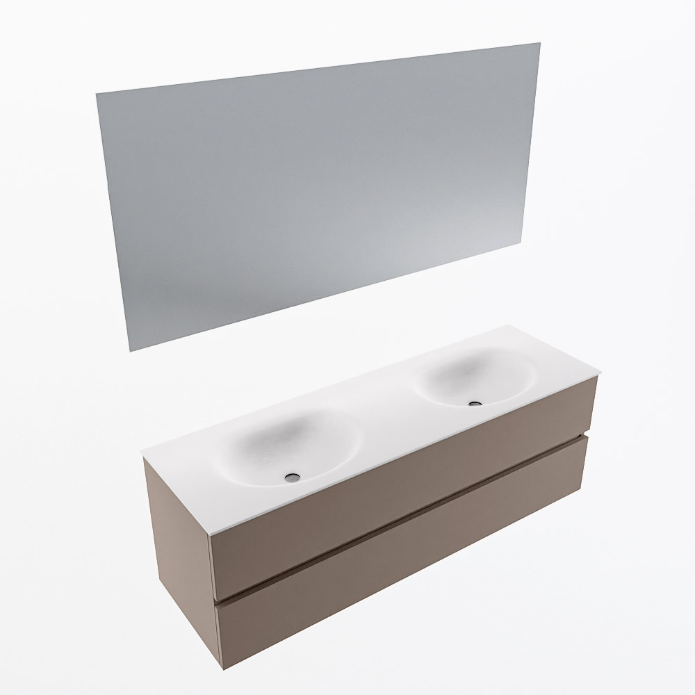 MONDIAZ VICA 150cm mueble de baño Smoke 2 cajones. Lavabo MOON Doble sin orificio color Talc con espejo LED. 6 MONDIAZ VICA 150cm mueble de baño Smoke 2 cajones. Lavabo MOON Doble sin orificio color Talc con espejo LED. - Imagen 6