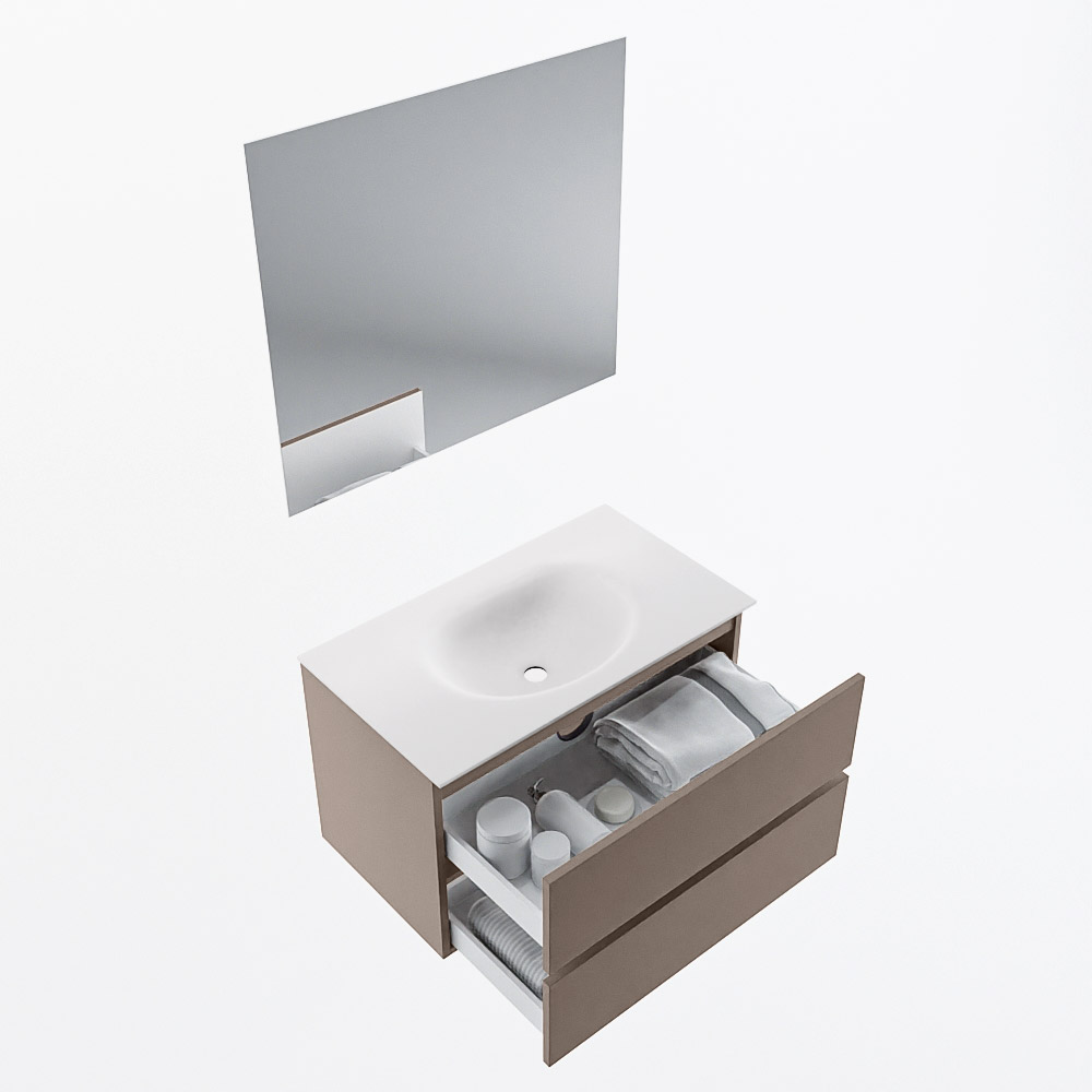 MONDIAZ VICA 80cm mueble de baño Smoke 2 cajones. Lavabo MOON Centro sin orificio color Talc con espejo LED. 7 MONDIAZ VICA 80cm mueble de baño Smoke 2 cajones. Lavabo MOON Centro sin orificio color Talc con espejo LED. - Imagen 7