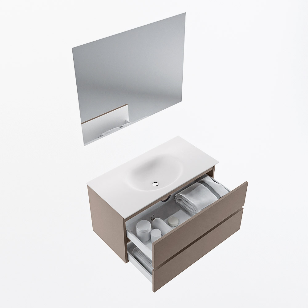 MONDIAZ VICA 90cm mueble de baño Smoke 2 cajones. Lavabo MOON Centro sin orificio color Talc con espejo LED. 7 MONDIAZ VICA 90cm mueble de baño Smoke 2 cajones. Lavabo MOON Centro sin orificio color Talc con espejo LED. - Imagen 7
