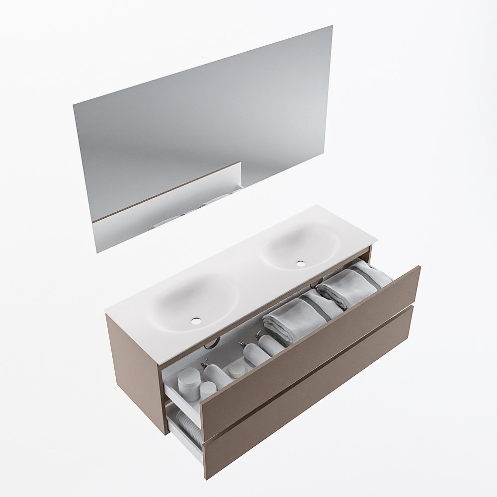 MONDIAZ VICA 140cm mueble de baño Smoke 2 cajones. Lavabo MOON Doble sin orificio color Talc con espejo LED. 7 MONDIAZ VICA 140cm mueble de baño Smoke 2 cajones. Lavabo MOON Doble sin orificio color Talc con espejo LED. - Imagen 7