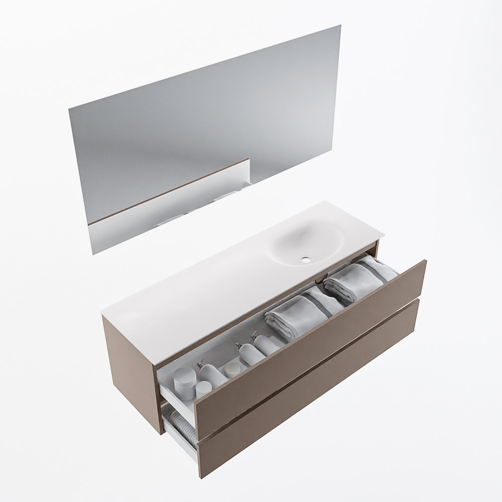 MONDIAZ VICA 150cm mueble de baño Smoke 2 cajones. Lavabo MOON Derecho 1 orificio color Talc con espejo LED. 7 MONDIAZ VICA 150cm mueble de baño Smoke 2 cajones. Lavabo MOON Derecho 1 orificio color Talc con espejo LED. - Imagen 7