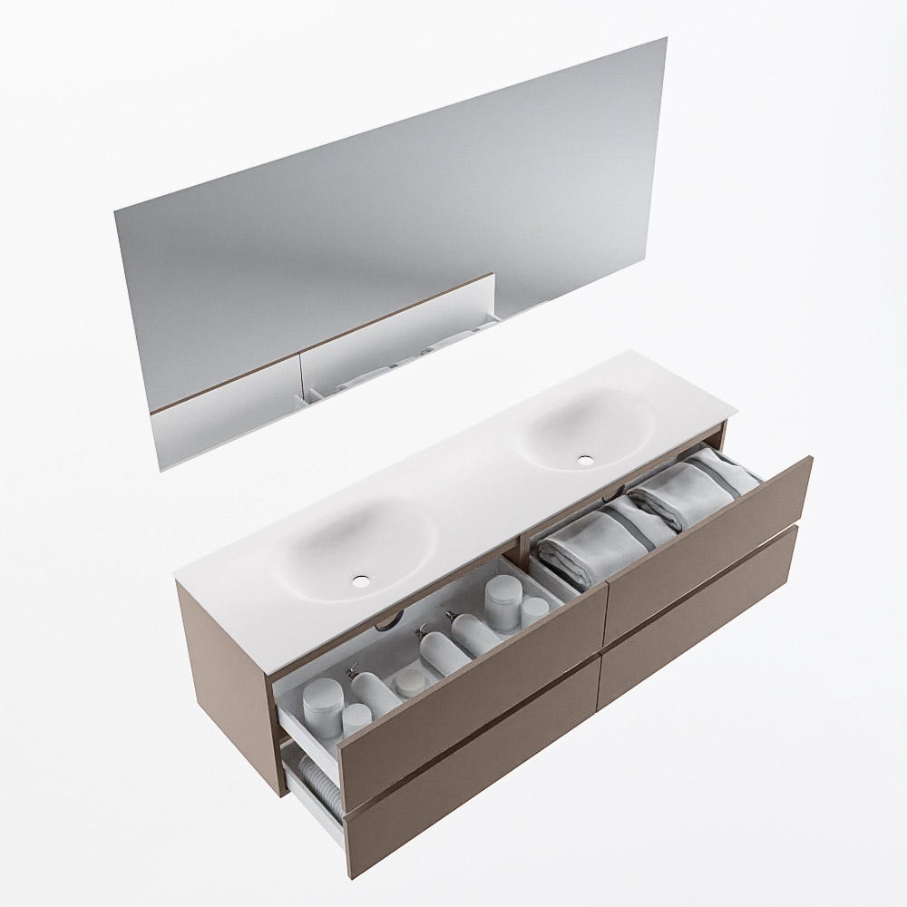 MONDIAZ VICA 170cm mueble de baño Smoke 4 cajones. Lavabo MOON Doble 2 orificios color Talc con espejo LED. 7 MONDIAZ VICA 170cm mueble de baño Smoke 4 cajones. Lavabo MOON Doble 2 orificios color Talc con espejo LED. - Imagen 7