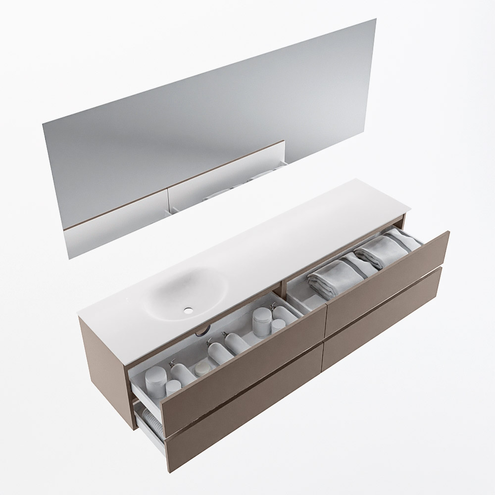 MONDIAZ VICA 200cm mueble de baño Smoke 4 cajones. Lavabo MOON Izquierda 1 orificio color Talc con espejo LED. 7 MONDIAZ VICA 200cm mueble de baño Smoke 4 cajones. Lavabo MOON Izquierda 1 orificio color Talc con espejo LED. - Imagen 7