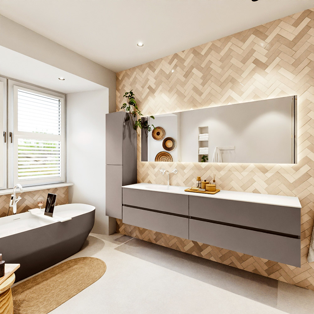 MONDIAZ VICA 200cm mueble de baño Smoke 4 cajones. Lavabo MOON Izquierda 1 orificio color Talc con espejo LED. 4 MONDIAZ VICA 200cm mueble de baño Smoke 4 cajones. Lavabo MOON Izquierda 1 orificio color Talc con espejo LED. - Imagen 4