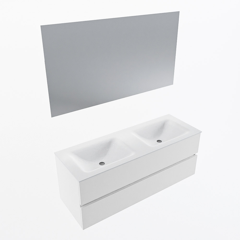 MONDIAZ VICA 130cm mueble de baño Talc 2 cajones. Lavabo CLOUD Doble 2 orificios color Talc con espejo LED. 5 MONDIAZ VICA 130cm mueble de baño Talc 2 cajones. Lavabo CLOUD Doble 2 orificios color Talc con espejo LED. - Imagen 6