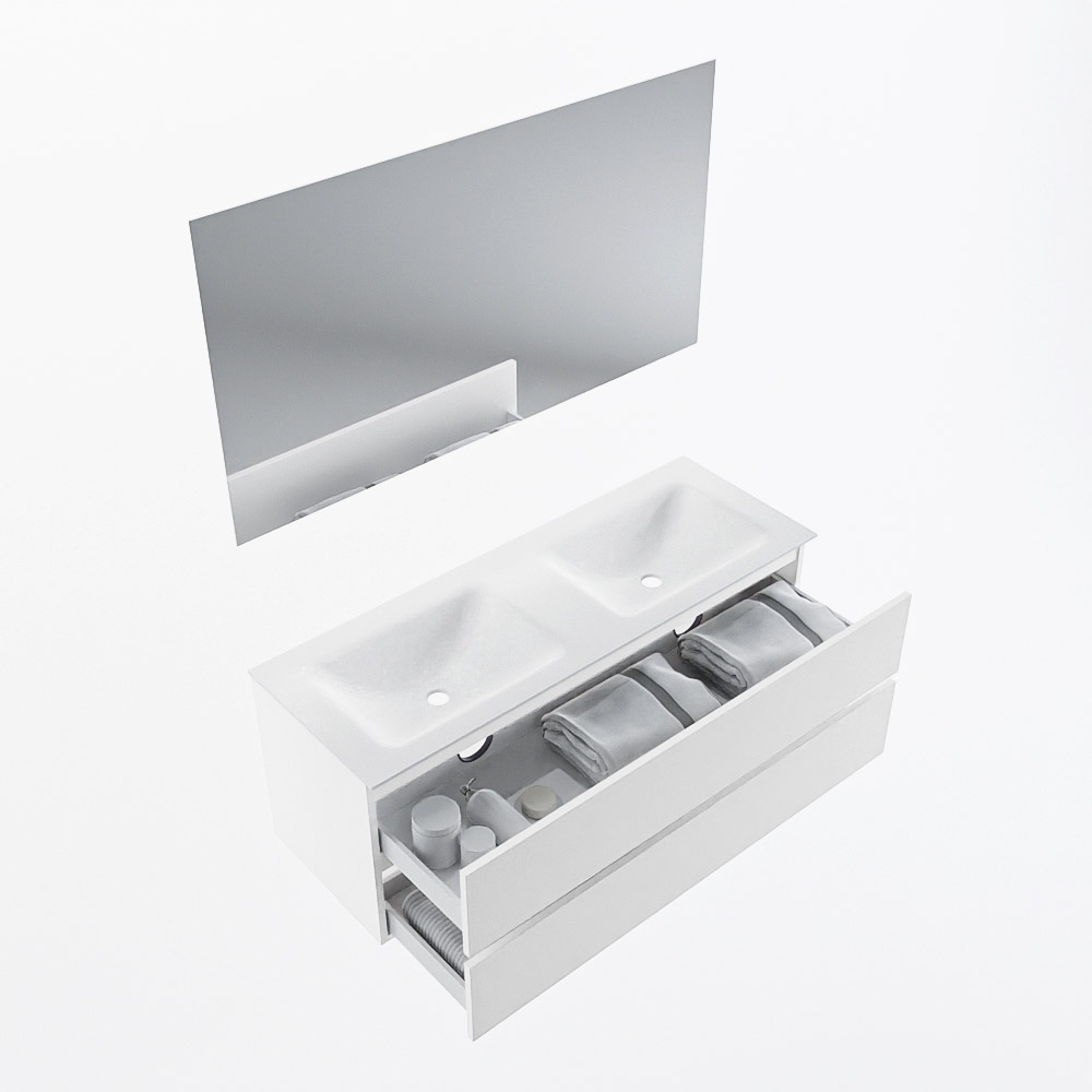 MONDIAZ VICA 130cm mueble de baño Talc 2 cajones. Lavabo CLOUD Doble 2 orificios color Talc con espejo LED. 6 MONDIAZ VICA 130cm mueble de baño Talc 2 cajones. Lavabo CLOUD Doble 2 orificios color Talc con espejo LED. - Imagen 7