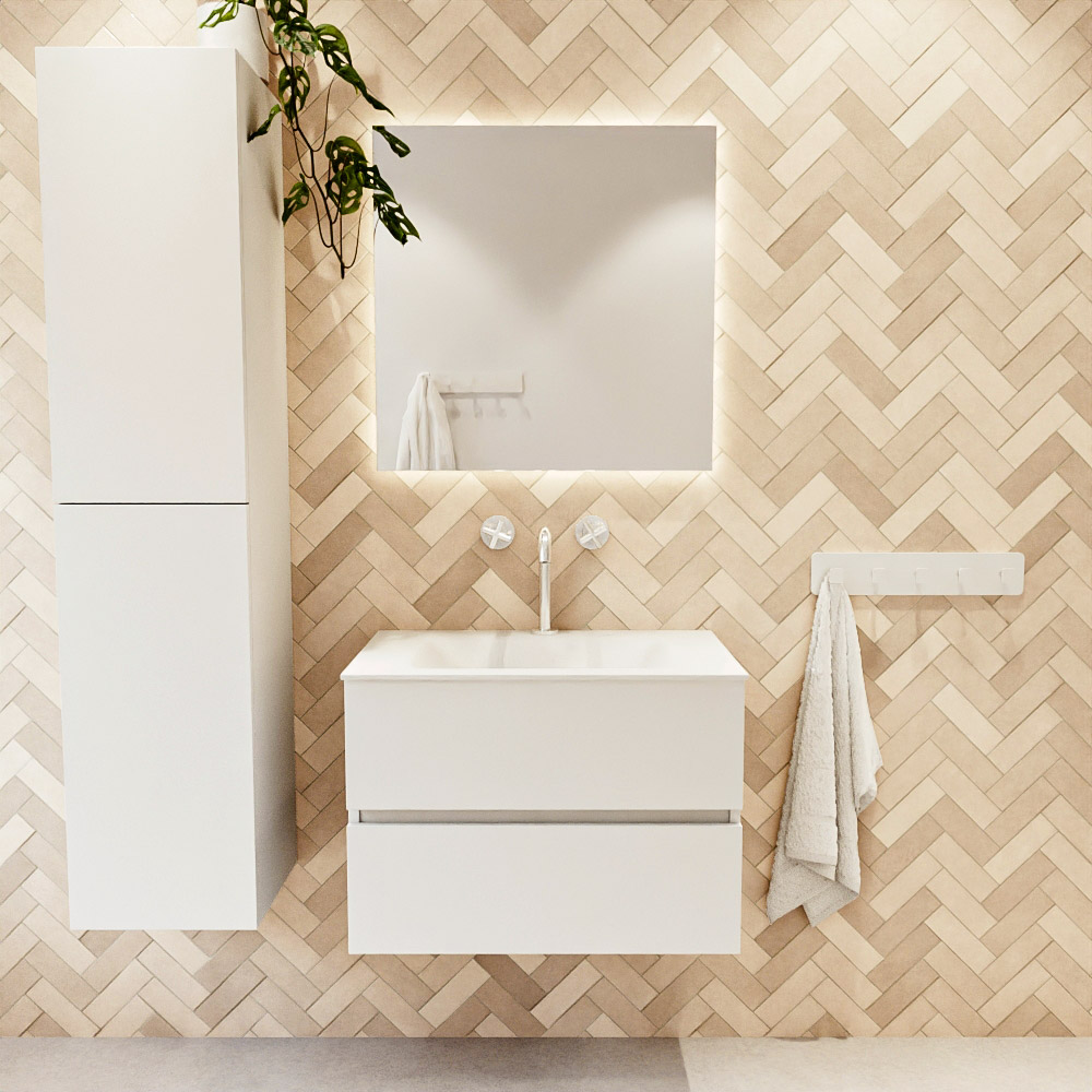MONDIAZ VICA 70cm mueble de baño Talc 2 cajones. Lavabo CLOUD Centro 1 orificio color Talc con espejo LED. 2 MONDIAZ VICA 70cm mueble de baño Talc 2 cajones. Lavabo CLOUD Centro 1 orificio color Talc con espejo LED. - Imagen 2