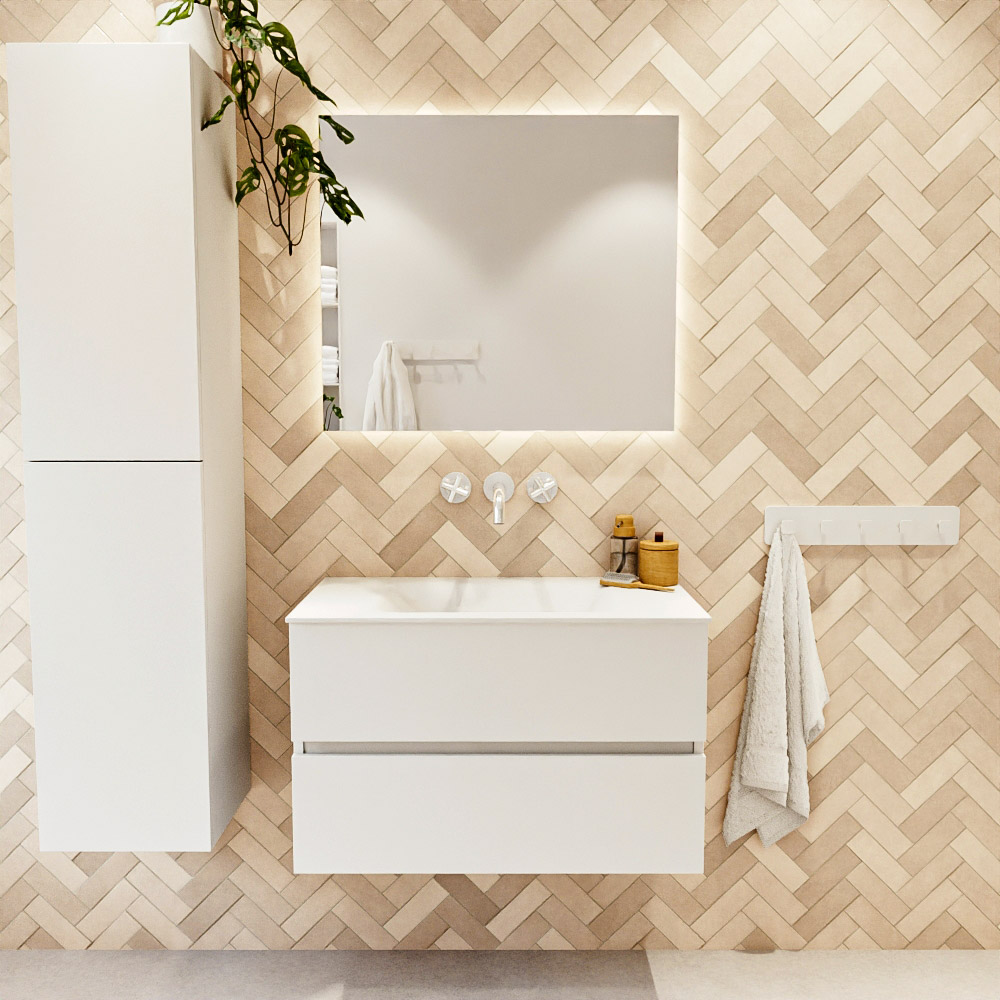 MONDIAZ VICA 80cm mueble de baño Talc 2 cajones. Lavabo CLOUD Centro sin orificio color Talc con espejo LED. 2 MONDIAZ VICA 80cm mueble de baño Talc 2 cajones. Lavabo CLOUD Centro sin orificio color Talc con espejo LED. - Imagen 2