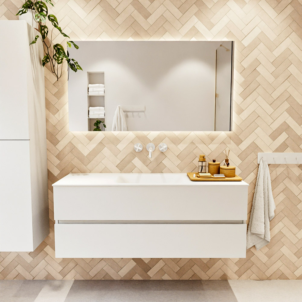 MONDIAZ VICA 130cm mueble de baño Talc 2 cajones. Lavabo CLOUD Centro sin orificio color Talc con espejo LED. 2 MONDIAZ VICA 130cm mueble de baño Talc 2 cajones. Lavabo CLOUD Centro sin orificio color Talc con espejo LED. - Imagen 2