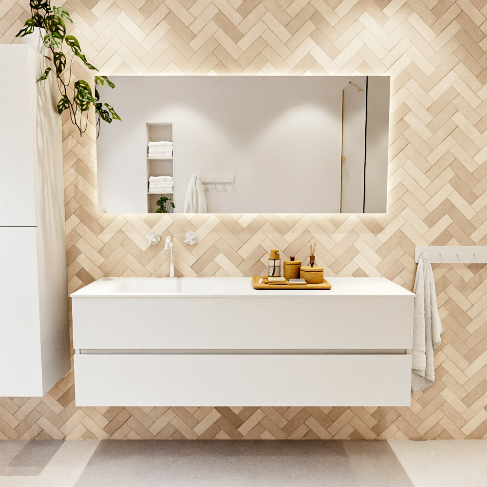 MONDIAZ VICA 150cm mueble de baño Talc 2 cajones. Lavabo CLOUD Izquierda 1 orificio color Talc con espejo LED. 2 MONDIAZ VICA 150cm mueble de baño Talc 2 cajones. Lavabo CLOUD Izquierda 1 orificio color Talc con espejo LED. - Imagen 2