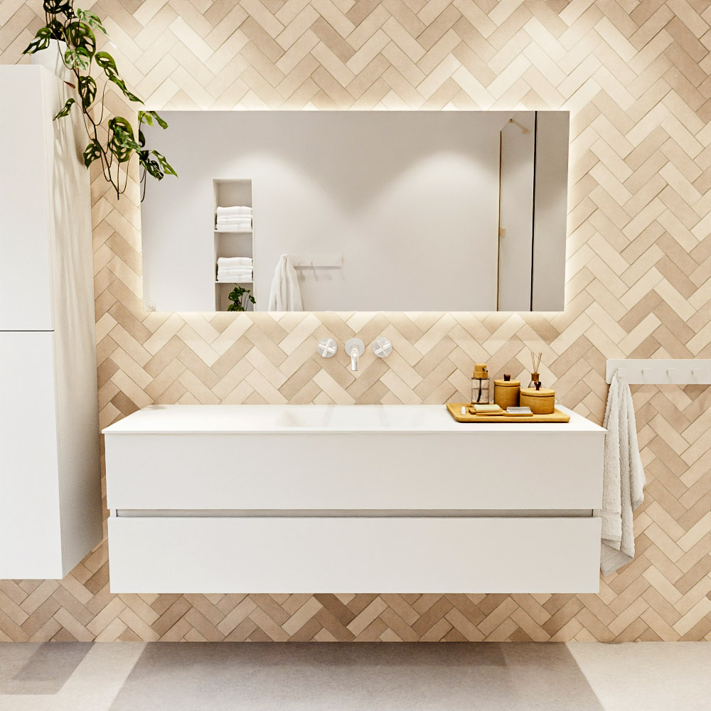 MONDIAZ VICA 150cm mueble de baño Talc 2 cajones. Lavabo CLOUD Centro sin orificio color Talc con espejo LED. 2 MONDIAZ VICA 150cm mueble de baño Talc 2 cajones. Lavabo CLOUD Centro sin orificio color Talc con espejo LED. - Imagen 2