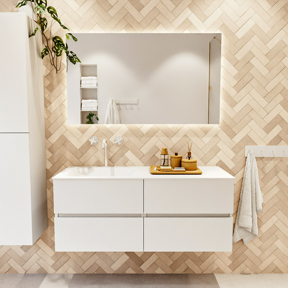 MONDIAZ VICA 120cm mueble de baño Talc 4 cajones. Lavabo CLOUD Izquierda 1 orificio color Talc con espejo LED. 2 MONDIAZ VICA 120cm mueble de baño Talc 4 cajones. Lavabo CLOUD Izquierda 1 orificio color Talc con espejo LED. - Imagen 2