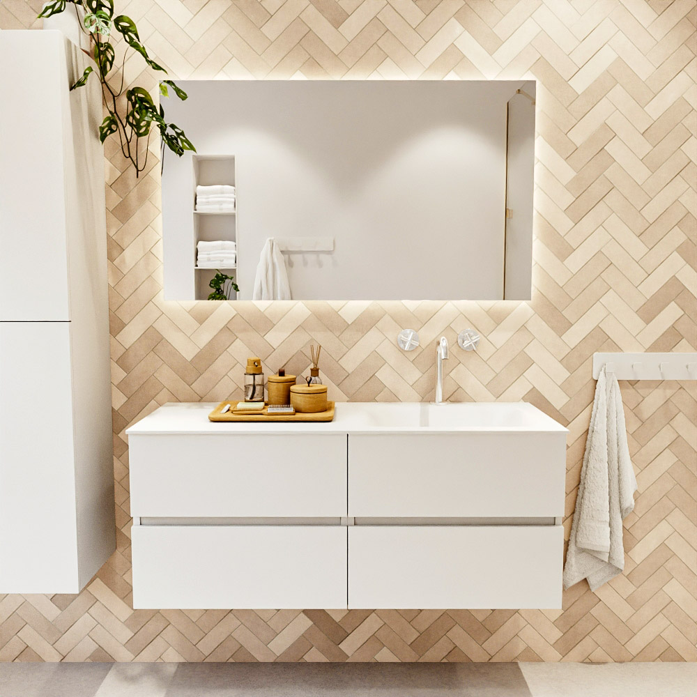 MONDIAZ VICA 120cm mueble de baño Talc 4 cajones. Lavabo CLOUD Derecho 1 orificio color Talc con espejo LED. 2 MONDIAZ VICA 120cm mueble de baño Talc 4 cajones. Lavabo CLOUD Derecho 1 orificio color Talc con espejo LED. - Imagen 2