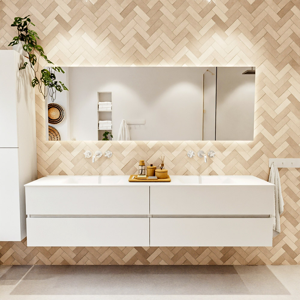 MONDIAZ VICA 200cm mueble de baño Talc 4 cajones. Lavabo CLOUD Doble sin orificio color Talc con espejo LED. 2 MONDIAZ VICA 200cm mueble de baño Talc 4 cajones. Lavabo CLOUD Doble sin orificio color Talc con espejo LED. - Imagen 2