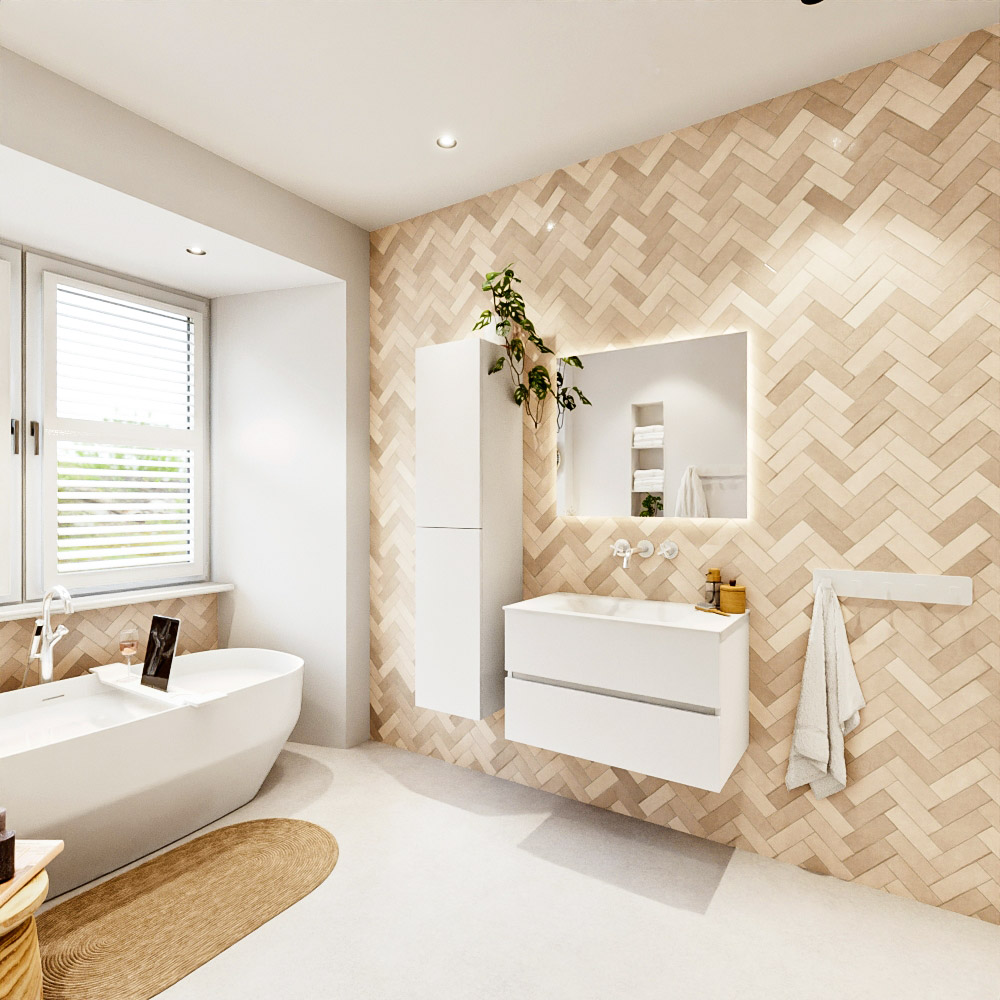 MONDIAZ VICA 80cm mueble de baño Talc 2 cajones. Lavabo CLOUD Centro sin orificio color Talc con espejo LED. 4 MONDIAZ VICA 80cm mueble de baño Talc 2 cajones. Lavabo CLOUD Centro sin orificio color Talc con espejo LED. - Imagen 4