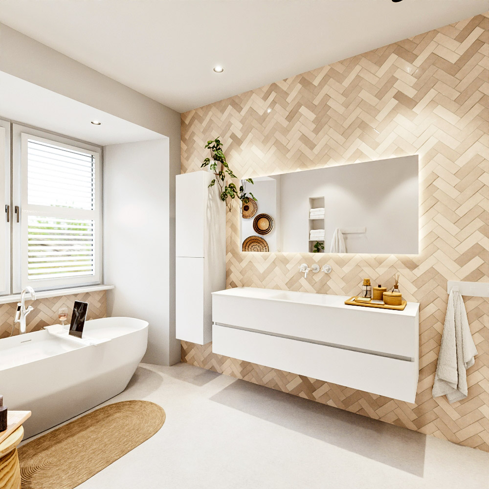 MONDIAZ VICA 150cm mueble de baño Talc 2 cajones. Lavabo CLOUD Centro sin orificio color Talc con espejo LED. 4 MONDIAZ VICA 150cm mueble de baño Talc 2 cajones. Lavabo CLOUD Centro sin orificio color Talc con espejo LED. - Imagen 4