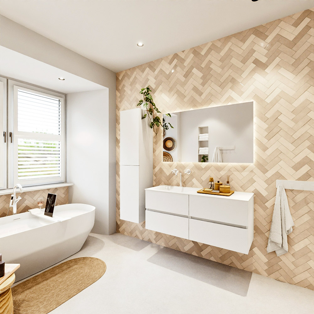 MONDIAZ VICA 120cm mueble de baño Talc 4 cajones. Lavabo CLOUD Izquierda 1 orificio color Talc con espejo LED. 4 MONDIAZ VICA 120cm mueble de baño Talc 4 cajones. Lavabo CLOUD Izquierda 1 orificio color Talc con espejo LED. - Imagen 4