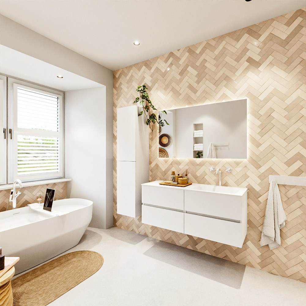 MONDIAZ VICA 120cm mueble de baño Talc 4 cajones. Lavabo CLOUD Derecho 1 orificio color Talc con espejo LED. 4 MONDIAZ VICA 120cm mueble de baño Talc 4 cajones. Lavabo CLOUD Derecho 1 orificio color Talc con espejo LED. - Imagen 4