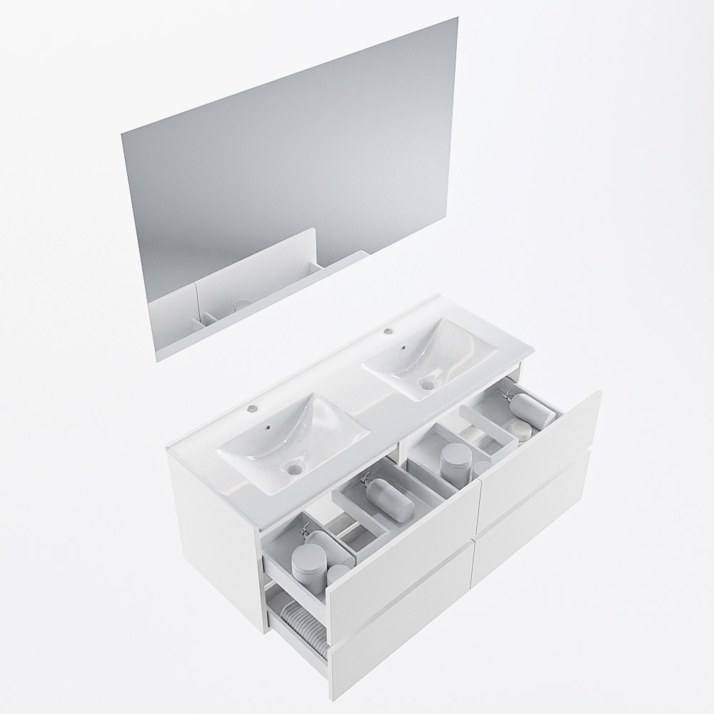 MONDIAZ VICA 120cm mueble de baño Talc 4 cajones. Lavabo DENIA Doble 2 orificios color Blanco brillo con espejo LED. 7 MONDIAZ VICA 120cm mueble de baño Talc 4 cajones. Lavabo DENIA Doble 2 orificios color Blanco brillo con espejo LED. - Imagen 7
