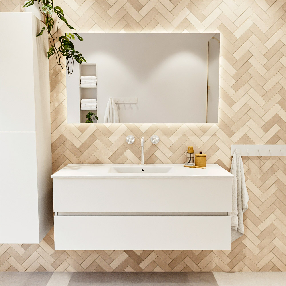 MONDIAZ VICA 120cm mueble de baño Talc 2 cajones. Lavabo DENIA Centro 1 orificio color Blanco brillo con espejo LED. 2 MONDIAZ VICA 120cm mueble de baño Talc 2 cajones. Lavabo DENIA Centro 1 orificio color Blanco brillo con espejo LED. - Imagen 2