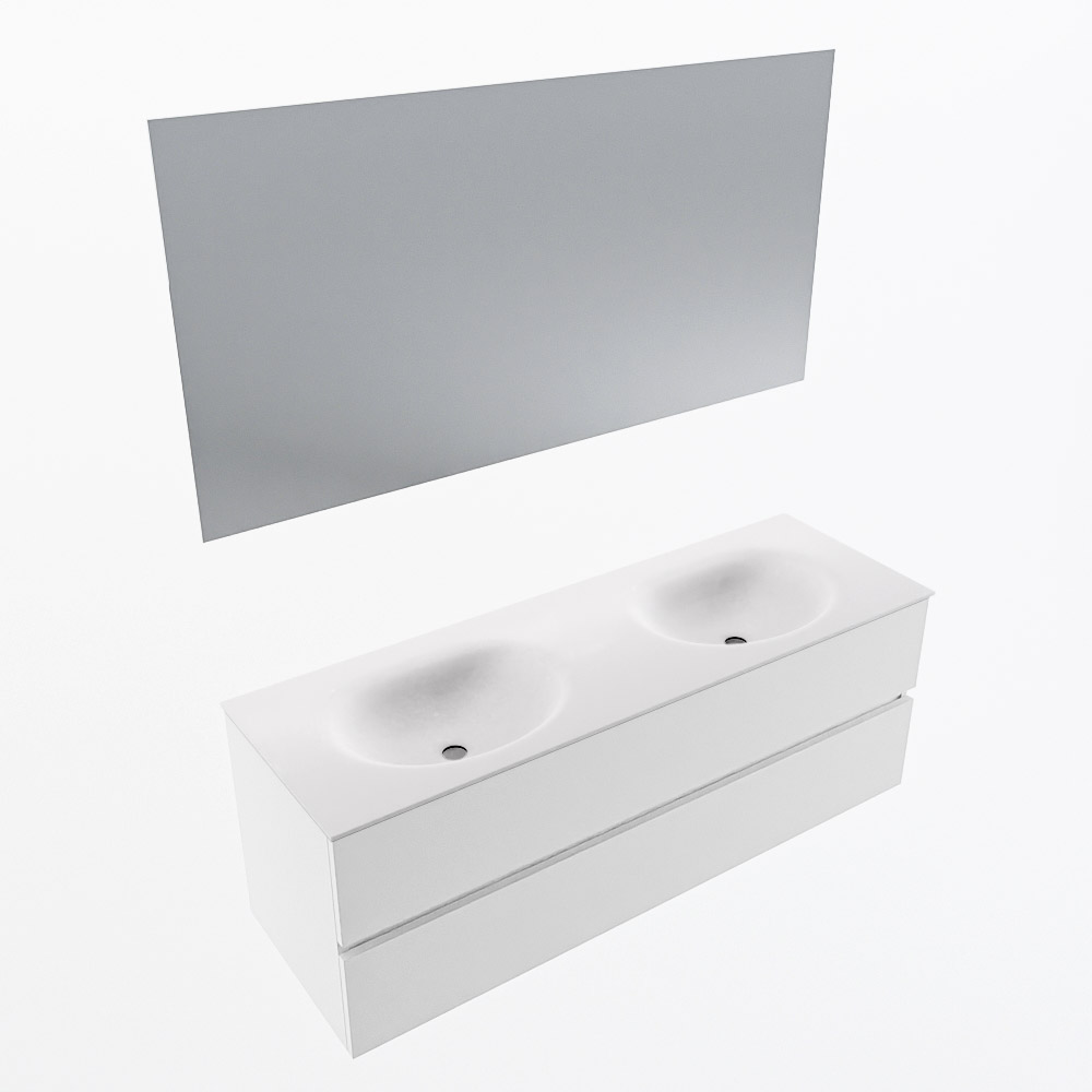 MONDIAZ VICA 140cm mueble de baño Talc 2 cajones. Lavabo MOON Doble 2 orificios color Talc con espejo LED. 5 MONDIAZ VICA 140cm mueble de baño Talc 2 cajones. Lavabo MOON Doble 2 orificios color Talc con espejo LED. - Imagen 6