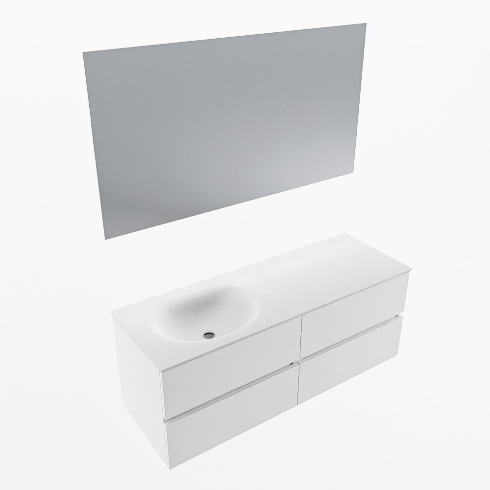 MONDIAZ VICA 130cm mueble de baño Talc 4 cajones. Lavabo MOON Izquierda 1 orificio color Talc con espejo LED. 5 MONDIAZ VICA 130cm mueble de baño Talc 4 cajones. Lavabo MOON Izquierda 1 orificio color Talc con espejo LED. - Imagen 6