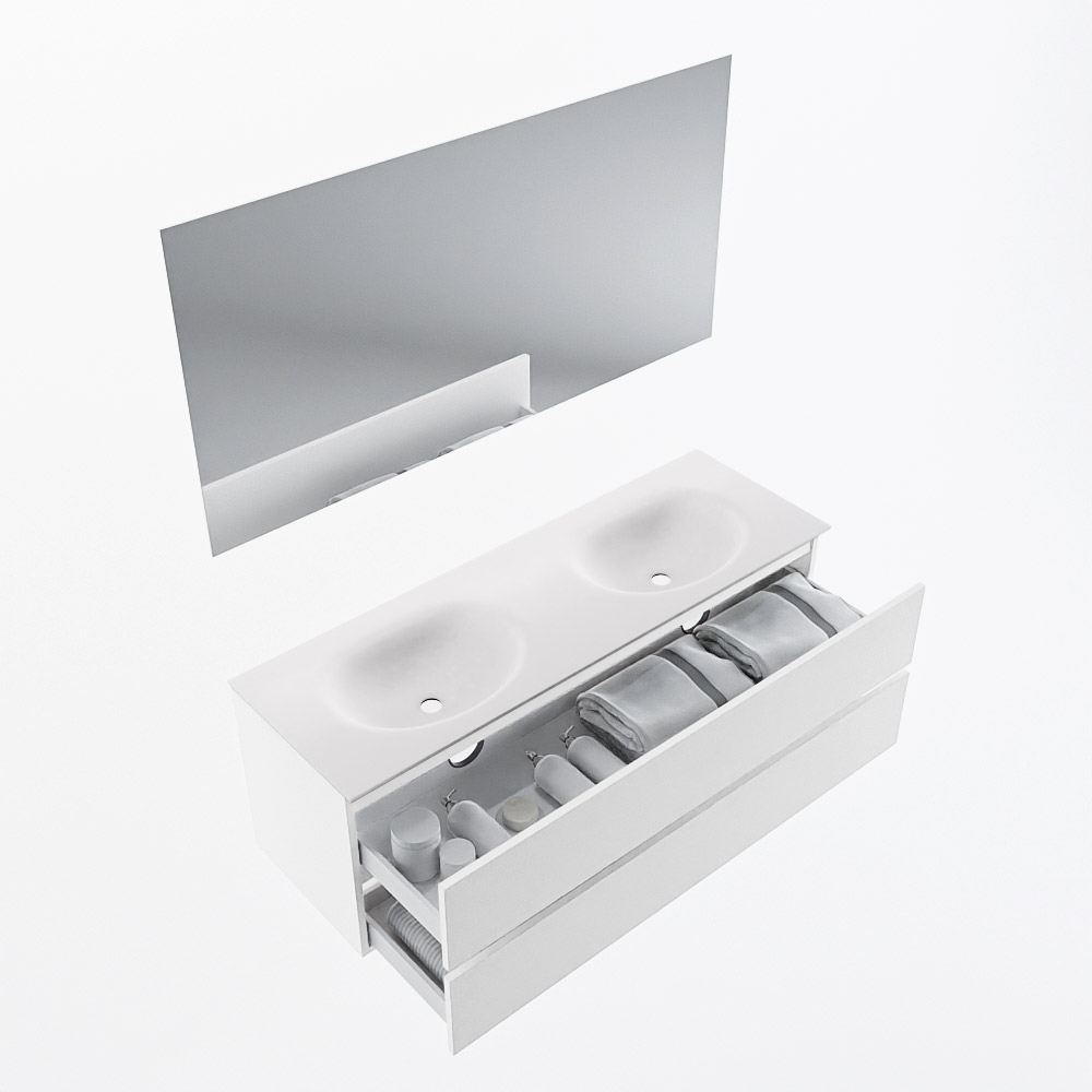 MONDIAZ VICA 140cm mueble de baño Talc 2 cajones. Lavabo MOON Doble 2 orificios color Talc con espejo LED. 6 MONDIAZ VICA 140cm mueble de baño Talc 2 cajones. Lavabo MOON Doble 2 orificios color Talc con espejo LED. - Imagen 7