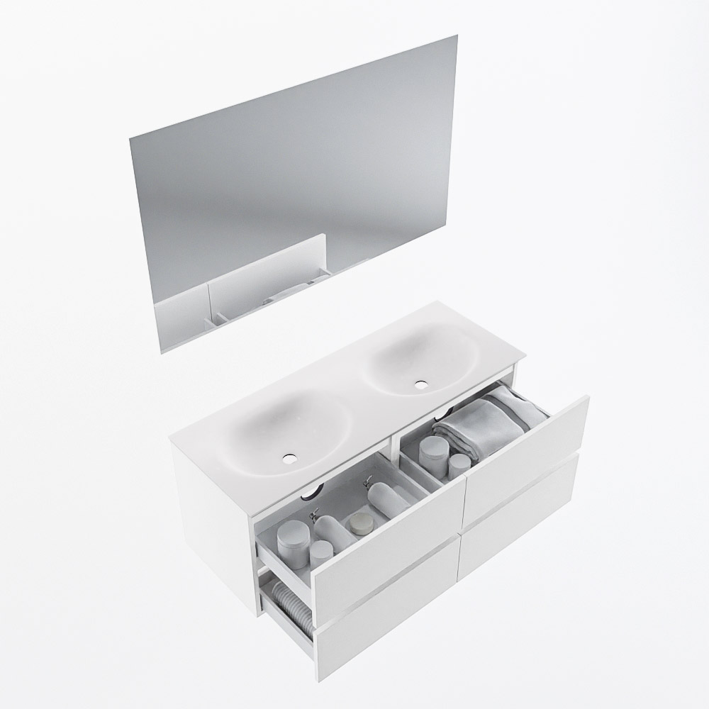 MONDIAZ VICA 120cm mueble de baño Talc 4 cajones. Lavabo MOON Doble 2 orificios color Talc con espejo LED. 7 MONDIAZ VICA 120cm mueble de baño Talc 4 cajones. Lavabo MOON Doble 2 orificios color Talc con espejo LED. - Imagen 7